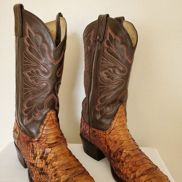 Tony Lama 10 1/2 painted brown tan black beige western cowboy boots snakeskin main image 4